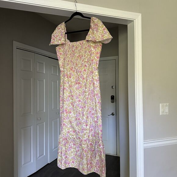 Show Me Your Mumu Floral Brenda Midi Dress XXL Cap Flounce Sleeve Flowy Pink - Picture 2 of 10